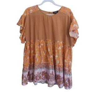 Gigio Short Sleeve Scoop Neck Boho Casual Top- size S